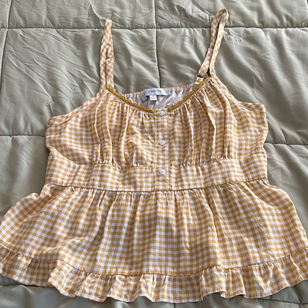 Lily White Yellow Gingham Ruffle Top